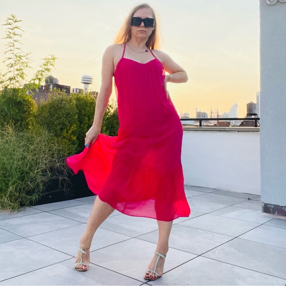 ZARA RIBBED DRESS VOLUMINOUS DRESS WITH BRAIDED STRAPS Fuchsia - Picture 6 of 16